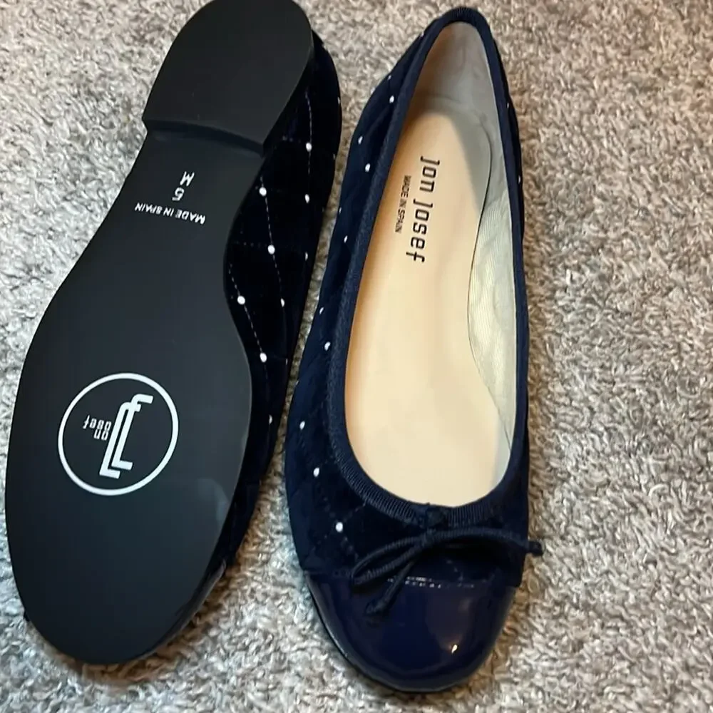NEW Jon Josef Belle Imitation Pearl Quilted Velvet Ballet Flat 5 Spain NAVY - Picture 11 of 12